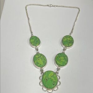 Southwestern Boho, chic Silver and Green Stone Necklace